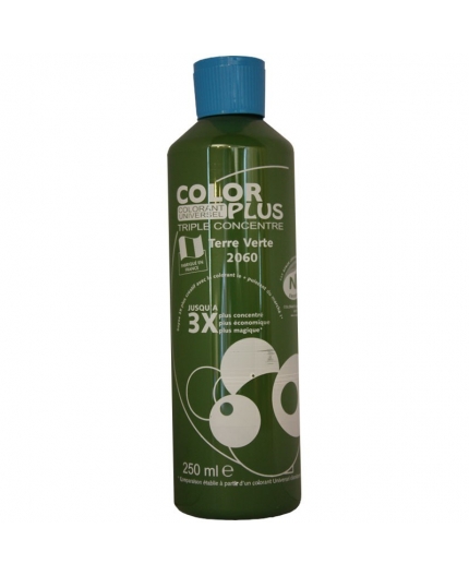 Bouteille contenant 250ml de colorant ColorPlus terre verte 2060. Bouteille contenant 250ml de colorant ColorPlus terre verte 2060.